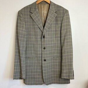 Vintage Gingham Plaid 40L Tall Vintage Wool Blazer Sports Coat Jacket Neutral